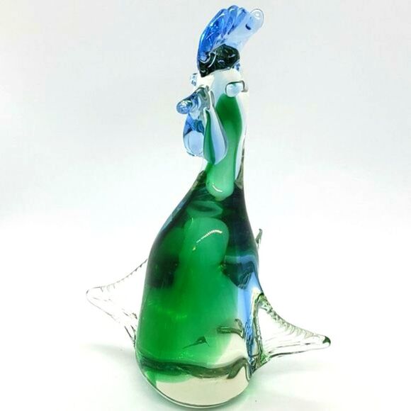 Vintage Murano Green Blue Sommerso Art Glass Rooster - Picture 7 of 16